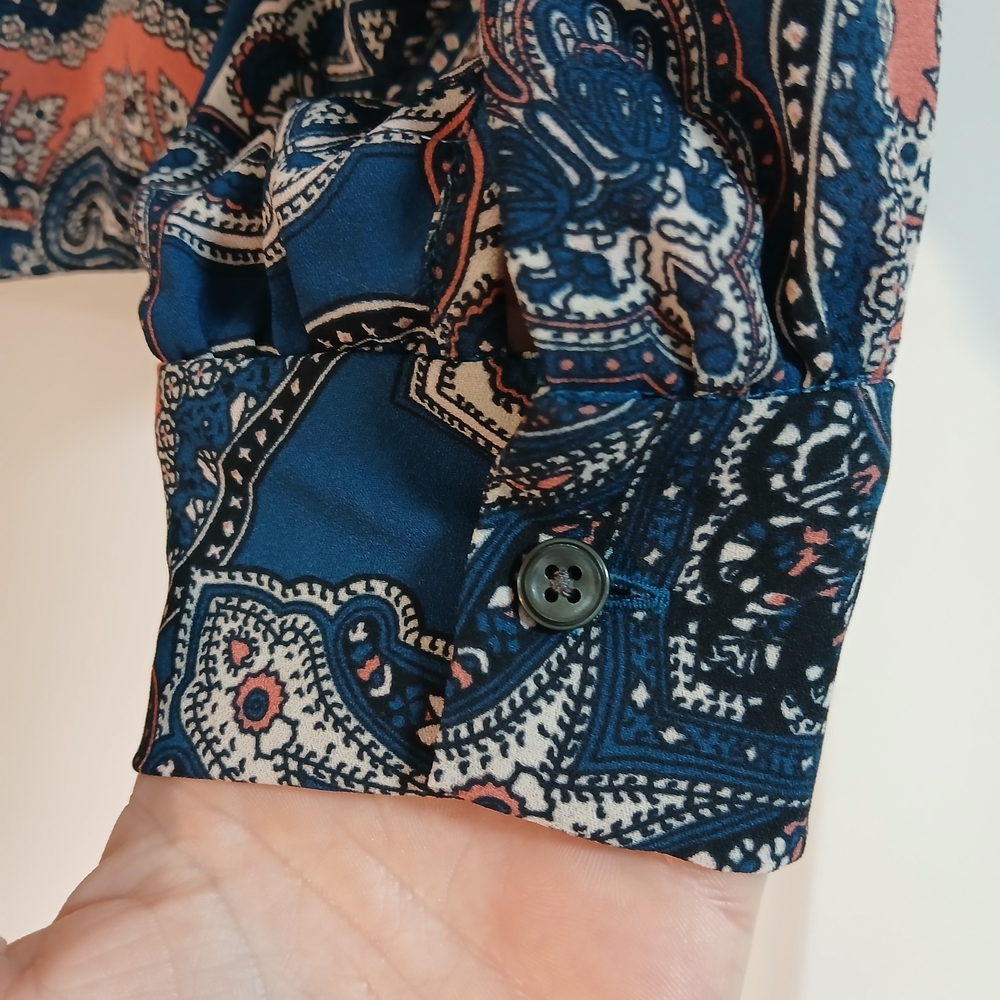 3 For $20 Ann Taylor Paisley Wrap Blouse - Navy and Coral - Picture 7 of 7